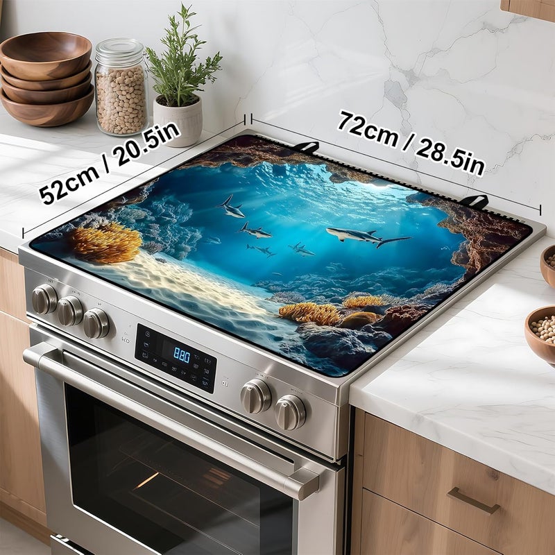 BVBOX Underwater World Stove Top Cover Retro Flower Gas Stove Top Cover for Home Decoration Kitchen Pad Non-Stick Washable Cooktop Covers Countertop Protector Keep Stove Clean 28"x20" - Image 4